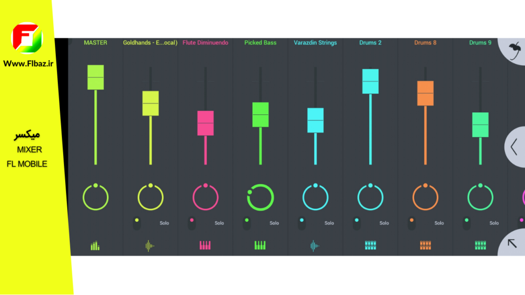 در اف ال استودیو موبایل میکسری برای جدا کردن سیگنال های هر ترک و پردازش های جداگانه روی هر ترک به منظور میکس وجود دارد